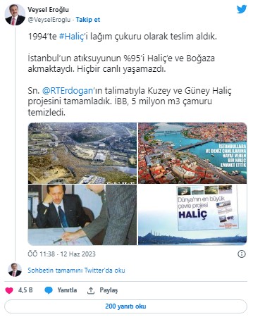 Eski Bakan Veysel Eroğlu’ndan Ekrem İmamoğlu’nun ‘Haliç’ algısına tepki: Kirletmesin yeter
